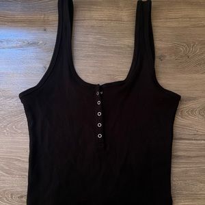 Black Cropped Button Up Top